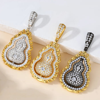 MOISSANITE DIAMOND DOUBLE SIDED ROTATABLE FLAME GOURD PENDANT IN STERLING SILVER