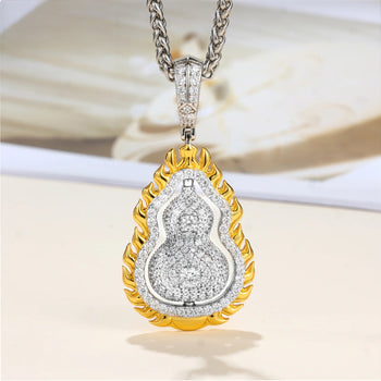 MOISSANITE DIAMOND DOUBLE SIDED ROTATABLE FLAME GOURD PENDANT IN STERLING SILVER