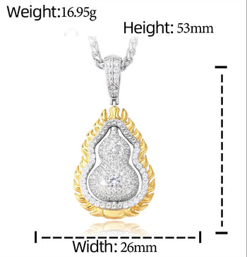 MOISSANITE DIAMOND DOUBLE SIDED ROTATABLE FLAME GOURD PENDANT IN STERLING SILVER