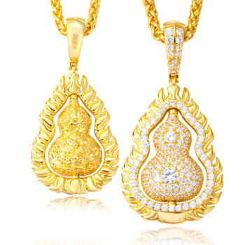 MOISSANITE DIAMOND DOUBLE SIDED ROTATABLE FLAME GOURD PENDANT IN STERLING SILVER