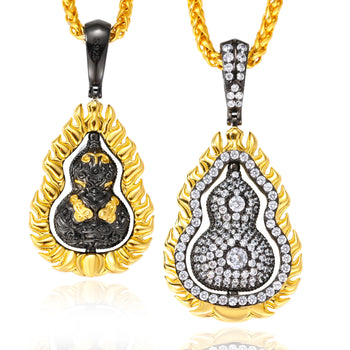 MOISSANITE DIAMOND DOUBLE SIDED ROTATABLE FLAME GOURD PENDANT IN STERLING SILVER