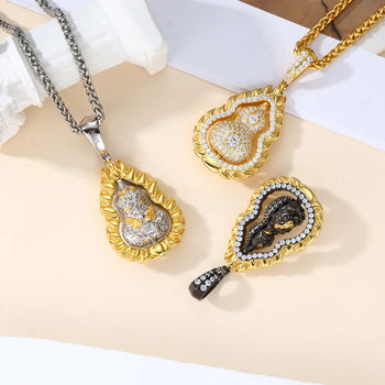 MOISSANITE DIAMOND DOUBLE SIDED ROTATABLE FLAME GOURD PENDANT IN STERLING SILVER