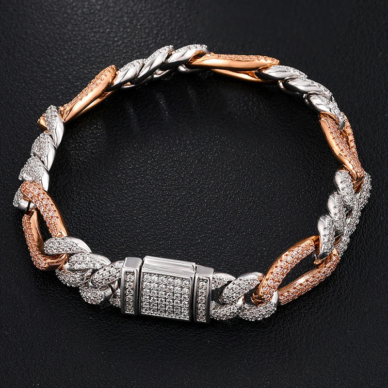 MOISSANITE DIAMOND DUAL TONE CUBAN LINK BRACELET IN STERLING SILVER