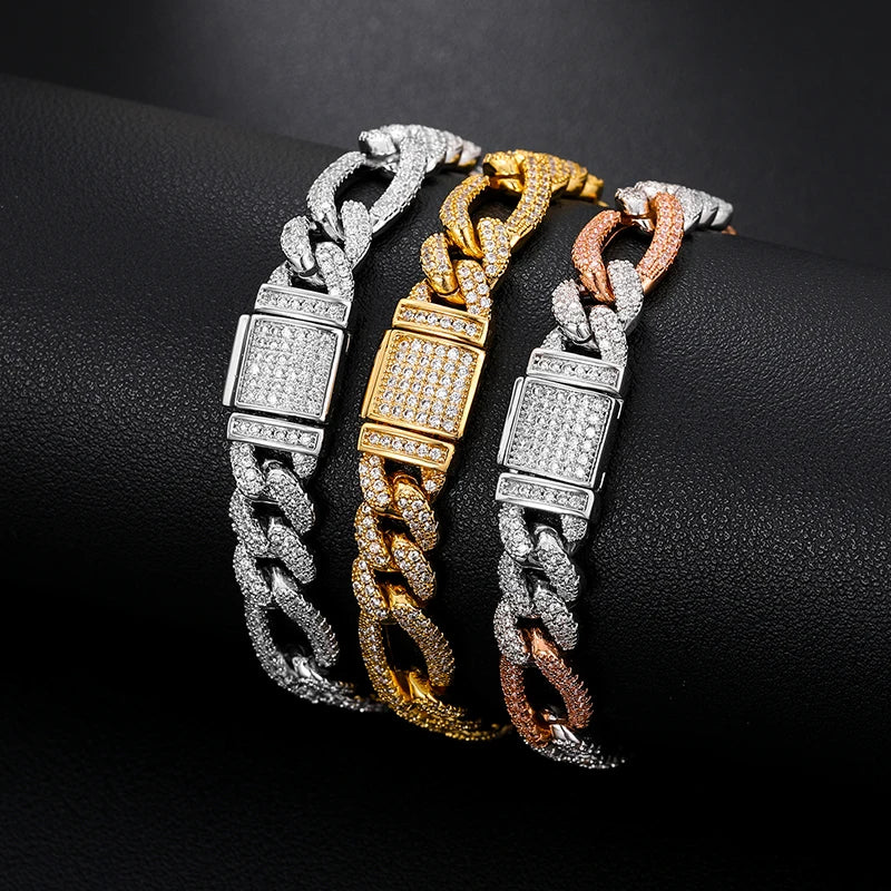 MOISSANITE DIAMOND DUAL TONE CUBAN LINK BRACELET IN STERLING SILVER