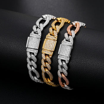 MOISSANITE DIAMOND DUAL TONE CUBAN LINK BRACELET IN STERLING SILVER