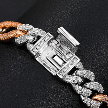MOISSANITE DIAMOND DUAL TONE CUBAN LINK BRACELET IN STERLING SILVER