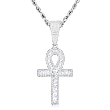 Pendentif croix en moissanite sertie de diamants, en argent sterling