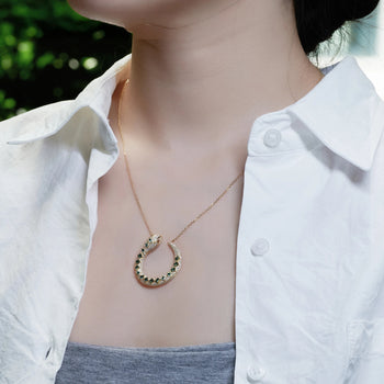 MOISSANITE DIAMOND EMERALD SERPENT PENDANT IN SOLID GOLD