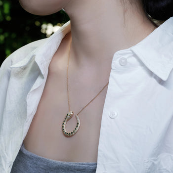 MOISSANITE DIAMOND EMERALD SERPENT PENDANT IN SOLID GOLD