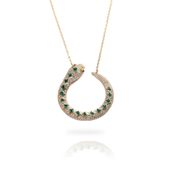 MOISSANITE DIAMOND EMERALD SERPENT PENDANT IN SOLID GOLD