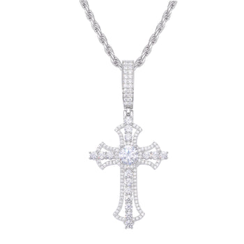 Pendentif croix serti de diamants en moissanite et argent sterling