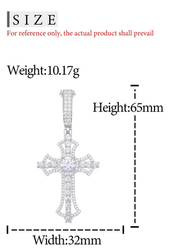 Pendentif croix serti de diamants en moissanite et argent sterling