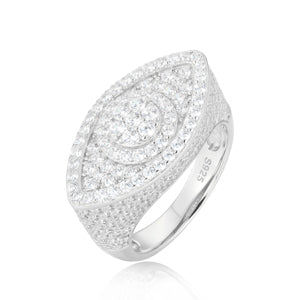 Bague œil maléfique en diamant et moissanite, en argent sterling 