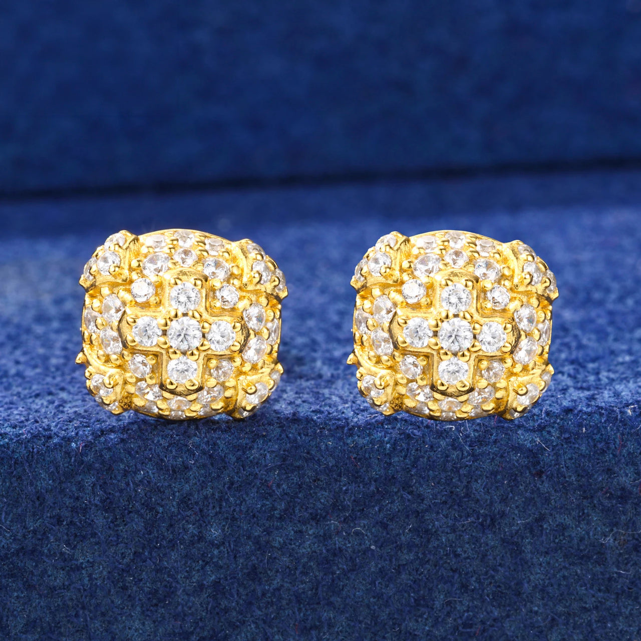 MOISSANITE DIAMOND FLOWER CROSS STUD EARRING IN STERLING SILVER