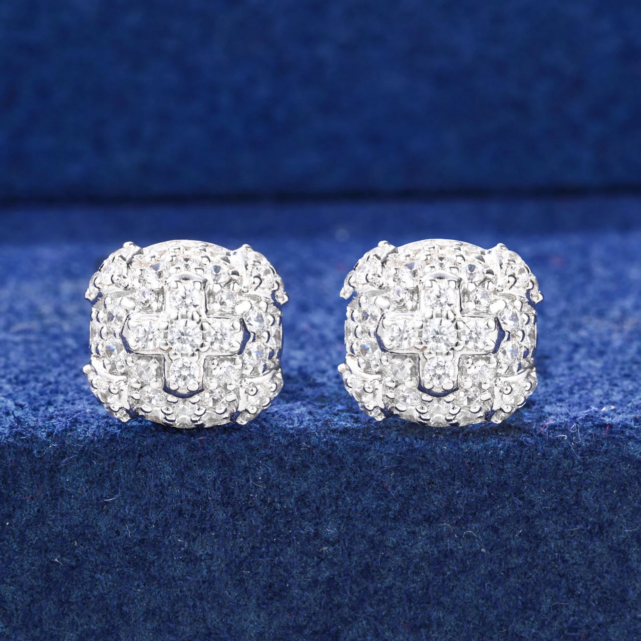 MOISSANITE DIAMOND FLOWER CROSS STUD EARRING IN STERLING SILVER