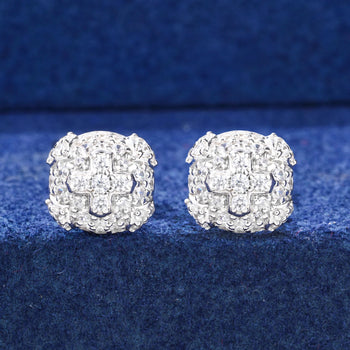 MOISSANITE DIAMOND FLOWER CROSS STUD EARRING IN STERLING SILVER