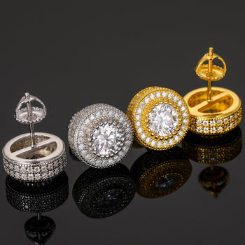 MOISSANITE DIAMOND FLOWER HALO STUD EARRING IN STERLING SILVER