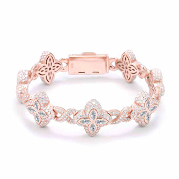 MOISSANITE DIAMOND FOUR LEAF CLOVER INFINITY LINK BRACELET IN STERLING SILVER