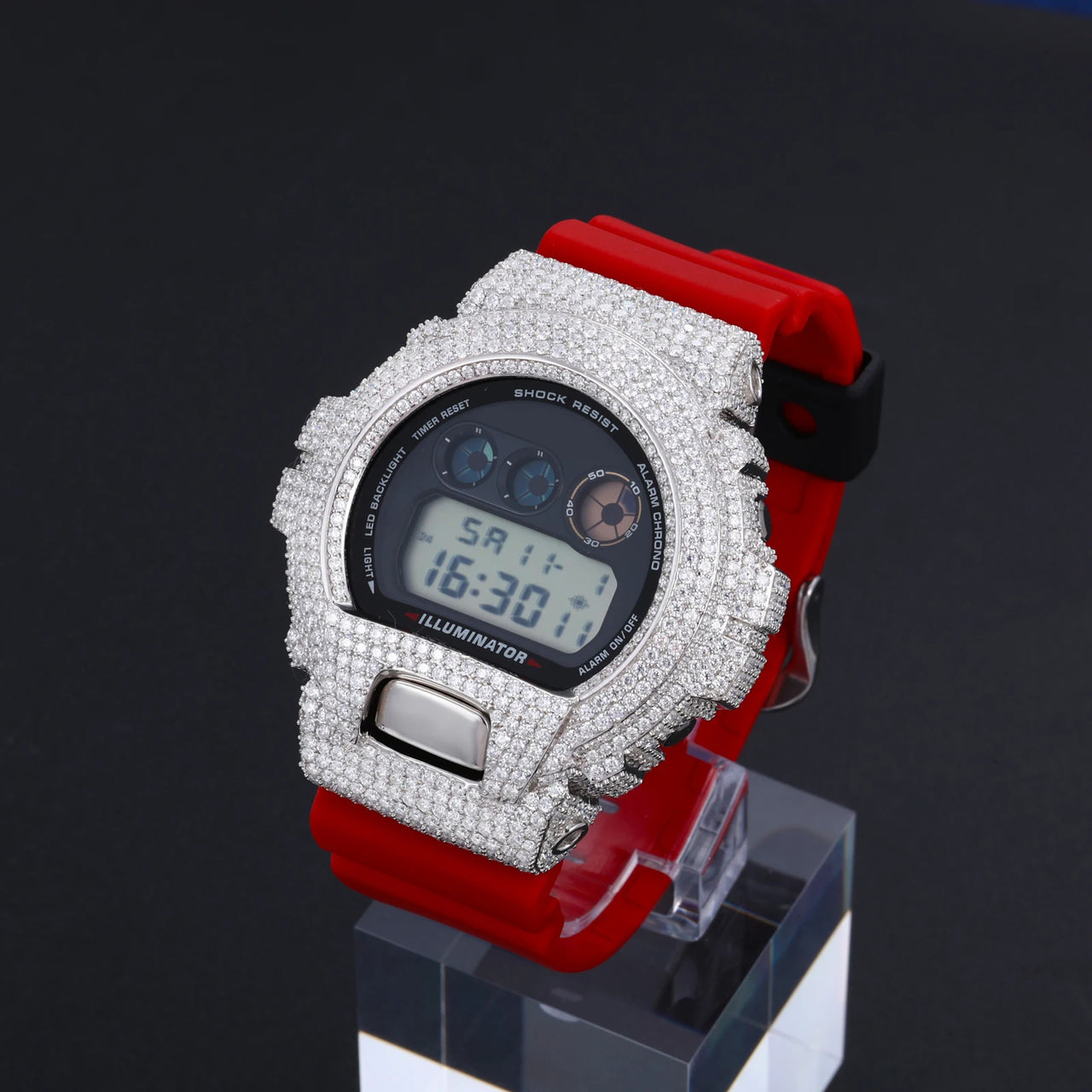 MOISSANITE DIAMOND WATCH BEZEL OR CASE IN STERLING SILVER FOR G-SHOCK DW6900