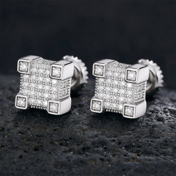 MOISSANITE GEOMETRIC SQUARE DIAMOND STUD EARRINGS IN STERLING SILVER - IVORY & EBONY