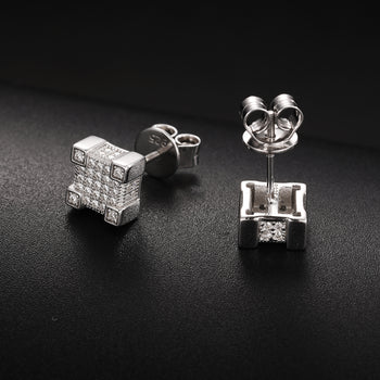 MOISSANITE GEOMETRIC SQUARE DIAMOND STUD EARRINGS IN STERLING SILVER - IVORY & EBONY