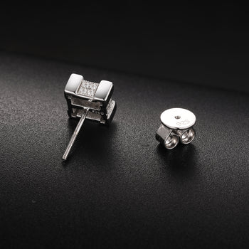 MOISSANITE GEOMETRIC SQUARE DIAMOND STUD EARRINGS IN STERLING SILVER - IVORY & EBONY