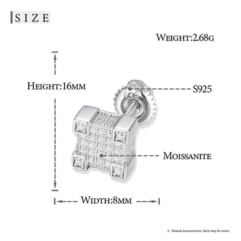 MOISSANITE GEOMETRIC SQUARE DIAMOND STUD EARRINGS IN STERLING SILVER - IVORY & EBONY