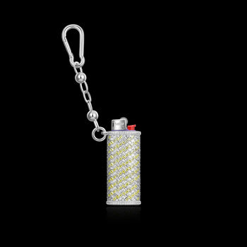 MOISSANITE DIAMOND GOLDEN WEAVE LIGHTER CASE IN STERLING SILVER