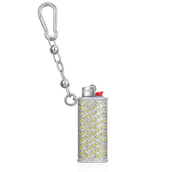 MOISSANITE DIAMOND GOLDEN WEAVE LIGHTER CASE IN STERLING SILVER