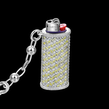 MOISSANITE DIAMOND GOLDEN WEAVE LIGHTER CASE IN STERLING SILVER