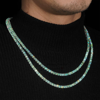 Chaîne de tennis en argent sterling sertie de diamants et de moissanite verte