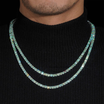 Chaîne de tennis en argent sterling sertie de diamants et de moissanite verte