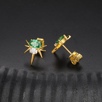 MOISSANITE DIAMOND GREEN CZ OVAL BEE-STING STUD EARRINGS IN STERLING SILVER - IVORY & EBONY