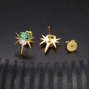 MOISSANITE DIAMOND GREEN CZ OVAL BEE-STING STUD EARRINGS IN STERLING SILVER - IVORY & EBONY