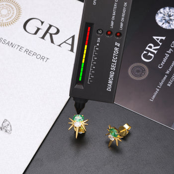 MOISSANITE DIAMOND GREEN CZ OVAL BEE-STING STUD EARRINGS IN STERLING SILVER - IVORY & EBONY