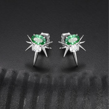 MOISSANITE DIAMOND GREEN CZ OVAL BEE-STING STUD EARRINGS IN STERLING SILVER - IVORY & EBONY