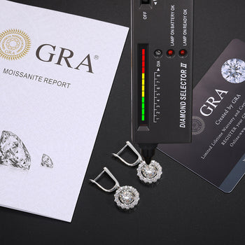 MOISSANITE DIAMOND HALO DROP EARRINGS IN STERLING SILVER - IVORY & EBONY