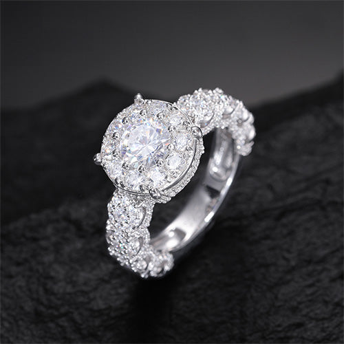MOISSANITE DIAMOND HALO ENGAGEMENT RING IN STERLING SILVER