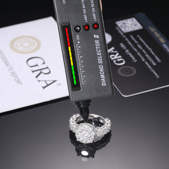 MOISSANITE DIAMOND HALO ENGAGEMENT RING IN STERLING SILVER - IVORY & EBONY