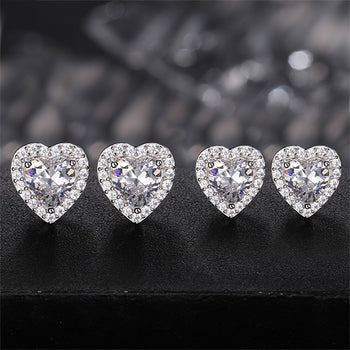 MOISSANITE DIAMOND HALO HEART CUT STUD EARRINGS IN STERLING SILVER - IVORY & EBONY