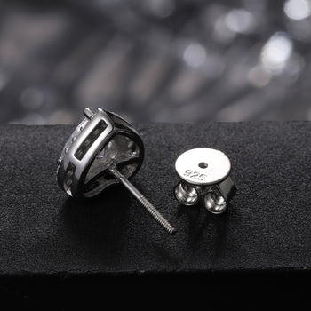MOISSANITE DIAMOND HALO HEART CUT STUD EARRINGS IN STERLING SILVER - IVORY & EBONY