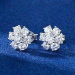 MOISSANITE DIAMOND HALO STYLE FLOWER CLUSTER EARRINGS IN STERLING SILVER