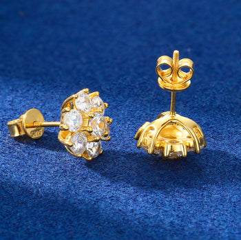 Boucles d'oreilles en argent sterling serties de diamants et de moissanite, en forme de bouquet de fleurs. 