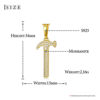 Pendentif marteau en moissanite et diamant en argent sterling