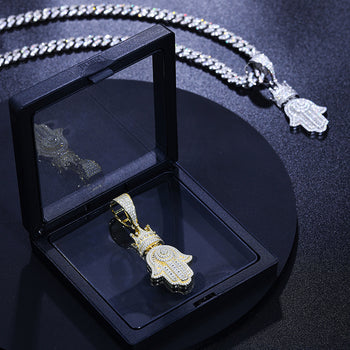 Pendentif main de Hamsa en argent sterling et diamants moissanite {STYLE 2}