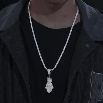 Pendentif main de Hamsa en argent sterling et diamants moissanite {STYLE 2}