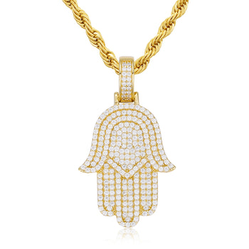 Pendentif main de Hamsa en argent sterling et diamants moissanite {STYLE 3}