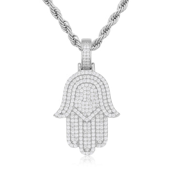Pendentif main de Hamsa en argent sterling et diamants moissanite {STYLE 3}