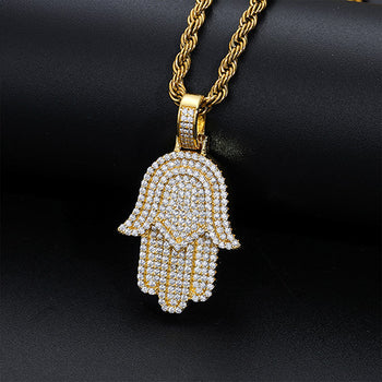 Pendentif main de Hamsa en argent sterling et diamants moissanite {STYLE 3}