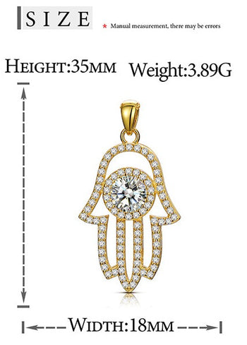 Collier pendentif main de Hamsa en moissanite et diamants, en argent sterling